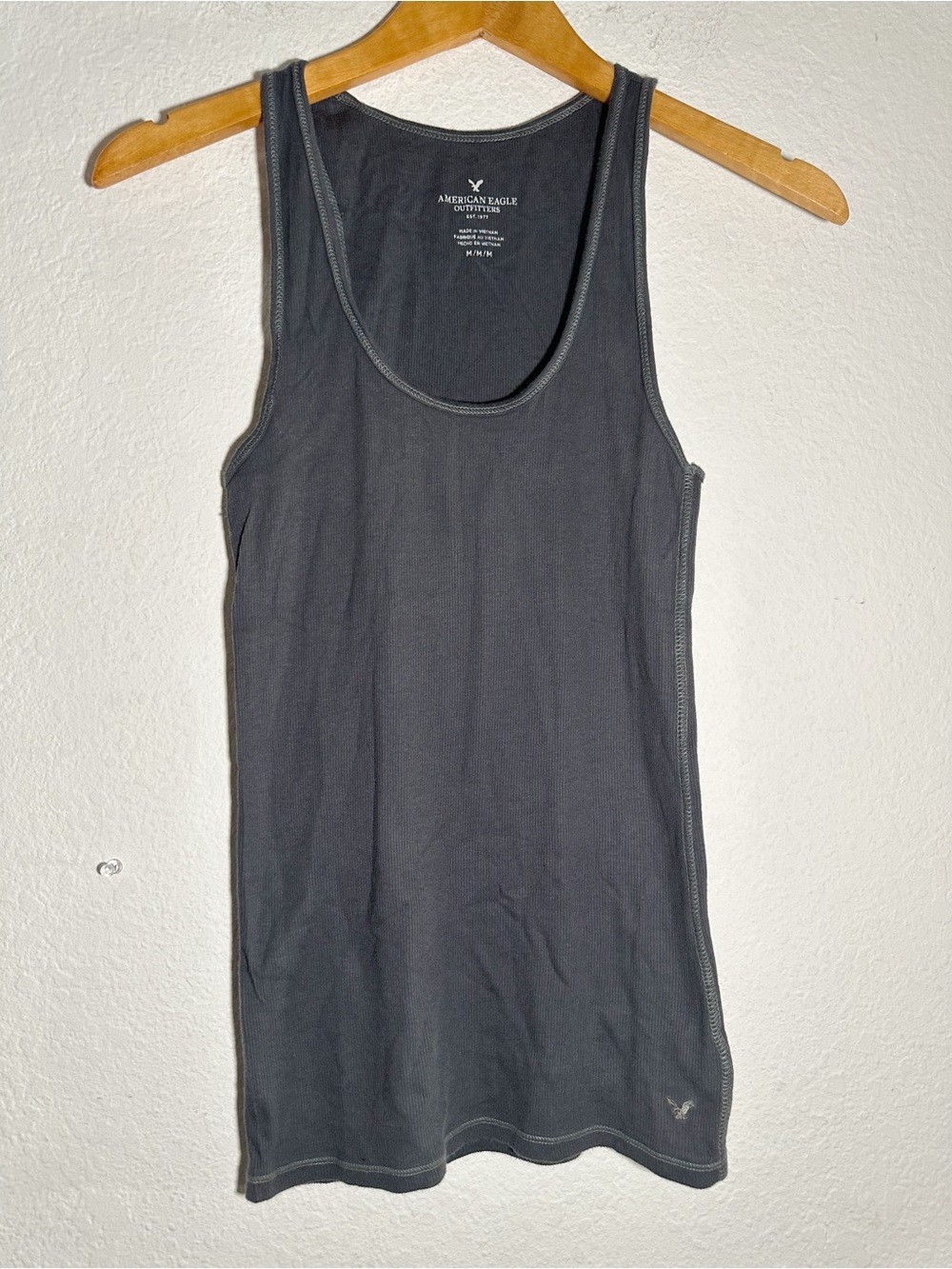 New 2014 American Eagle Outfitters Charcoal Dark Gray Ribbed Long Tank Top y2k